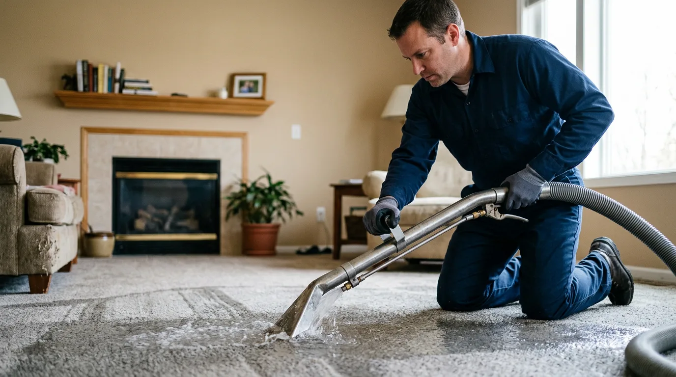Water damage restoration technician working near Belvidere, NJ